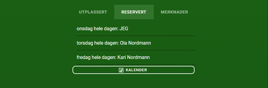Reservasjonskalender: Velg hele dager